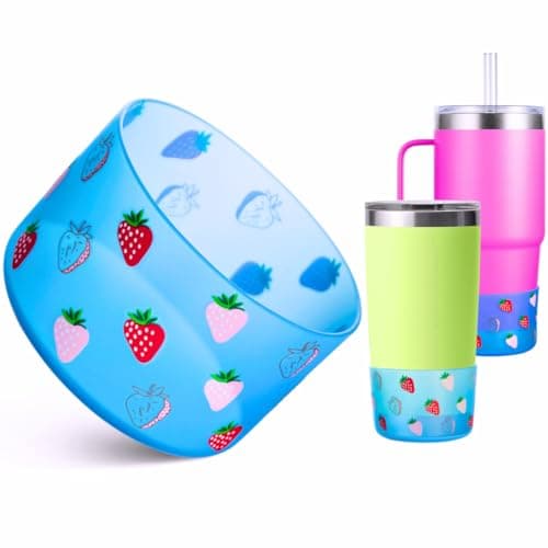 Onlymory Silicone Boot for Yeti Cup, Boots for Yeti 20 30 25 35 42 OZ Rambler Tumbler, Cute Print Protective Sleeve, Anti-Slip Cover Bottom of Cups Accessories, Clear Blue