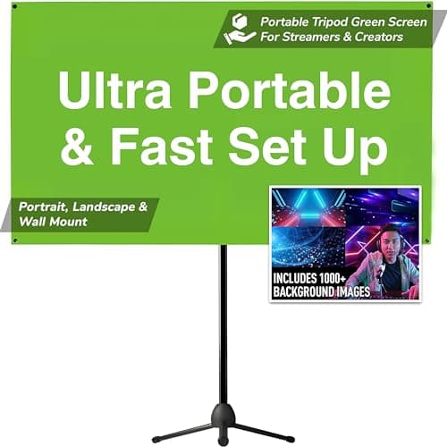 Valera Green Screen Backdrop with Stand for Streaming, Ultra Portable 2 Min Setup, Portrait & Landscape, Tripod & Wall Mount, for Tiktok Zoom Video Meetings & More