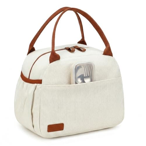 LEDAOU Lunch Box for Women Insulated Lunch Bag Corduroy Lunch Tote Bags Leakproof Cooler Lunch Case for Travel Work Picnic (Corduroy beige)