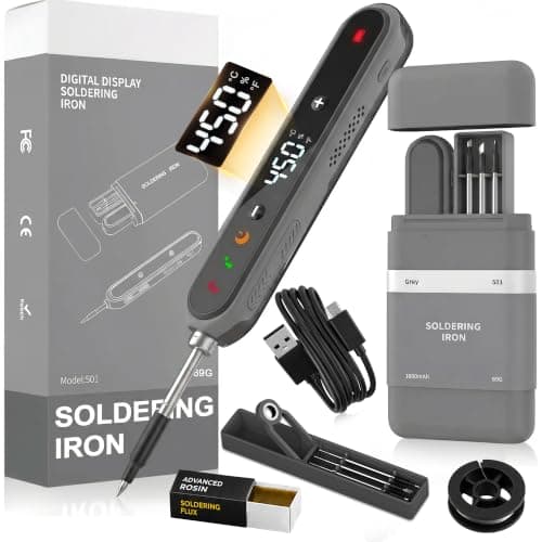 Zylany Cordless Soldering Iron Kit, 1600mAh USB-C Rechargeable Soldering Pen with LED Display & Stable Temp Control, Charging-While-Use, 356°F-842°F/180°C-450°C, 3 Tips for DIY Electronics (Grey)