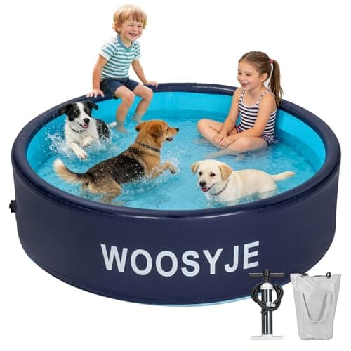 Inflatable Dog Pool, Foldable Pet Swimming Pool - 47.5" Pet Bath Pool & Kiddie Pool, PVC, Quick Drain, Non-Slip, Collapsible Swimming Pool for Large Medium Small Dogs, Cats, Kids, Backyard, Beach