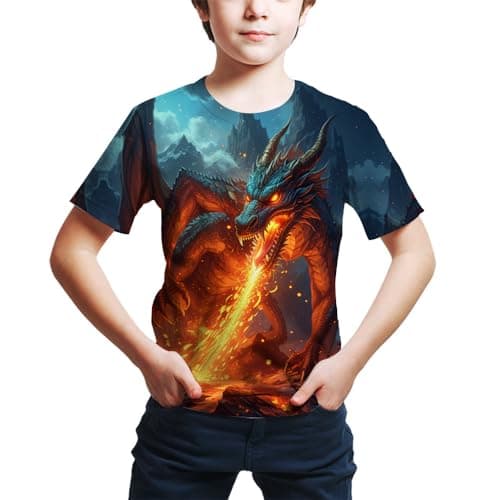 FiveEarl Kids Print 3D Dragon Tees Shirts for Youth Boys Girls 4-14 Years (US, Age, 14 Years, Dra-01)