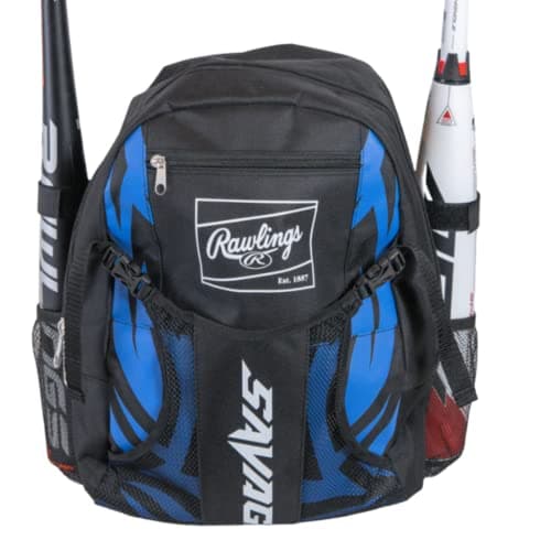 Rawlings | SAVAGE Backpack Equipment Bag | T-Ball / Baseball / Softball | Black/Royal