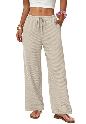 Sampeel Busines Casual Outfits for Women Linen Wide Leg Pants Woman Summer Beach Vacation Cruise Travel Outfits Women's Dress Pants Fashion Clothing 2026 Comfy Flowy Khaki L