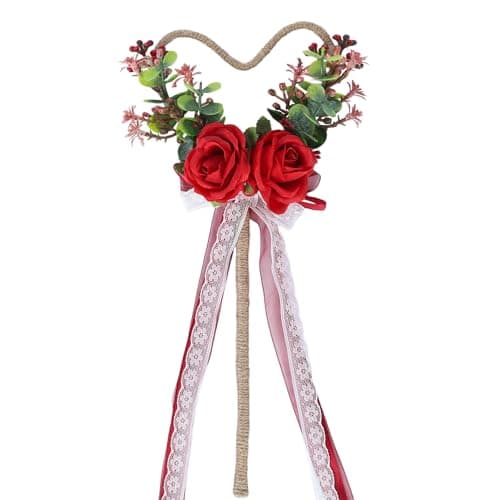 PartyforU Red Flower Girl Wand - Rose Heart Fairy Wand for Wedding Bridal Shower, Woodland Floral Wands with Ribbon for Party Cosplay