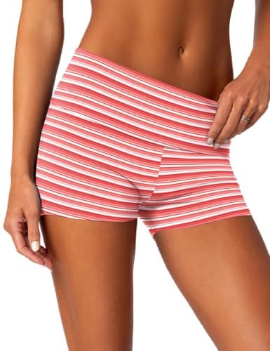 Rapbin Womens Shorts Casual Fold Over Lounge Shorts Fitted Micro Pajama Bottoms Roll Over Yoga Bottom Red S