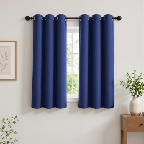 2-Panel-Curtain Room Darkening, 45 Inch Length for Bedroom Living Room, Insulated Thermal Grommet Curtain Drapes, Blackout(70-90%,Not 100%) Window Treatment Decor, Pack of 2, 35x45, Navy Blue