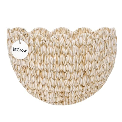 iEGrow Plastic wall Basket, Scalloped Hanging Baskets Plastic, Hanging Baskets for Organizing and Decor, Woven Storage Baskets for Door Mounted Entryway Flower Mail Plant Nursery