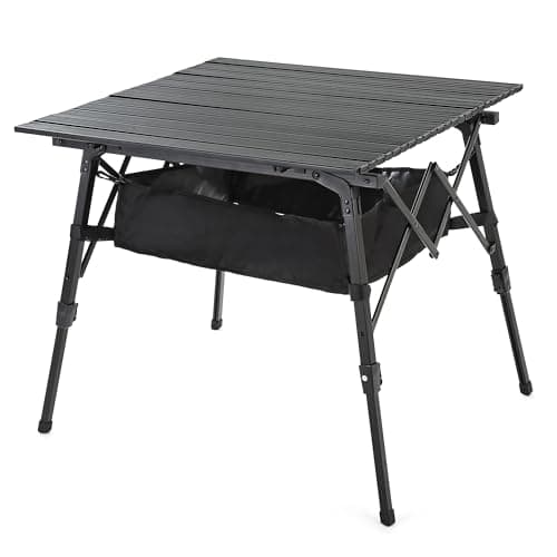 ARROWHEAD OUTDOOR 39" Aluminum Folding Camp Roll Up Table w/Adjustable Height, Undertable Mesh Storage, Carry Bag