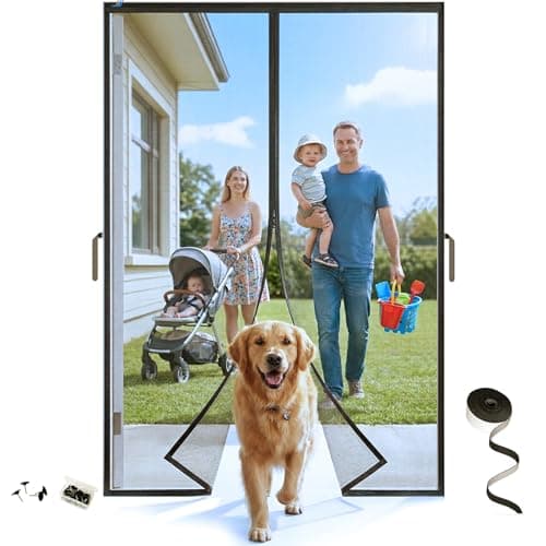 Magnetic Screen Door 62'' x 81'', Heavy Duty Fiberglass Screen Mesh for Summer Use ,Hands-Free, Pet & Kid Friendly for Patio Sliding & Front Doors (Gray Summer Screen, Fit Door Size 60''x80'')