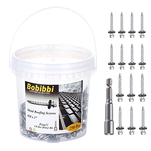 Metal Roofing Screws 10 x 1 inch, Hex Head Sheet Metal Roof Screw with EPDM Washer for Corrugated Roofing (250Pcs)