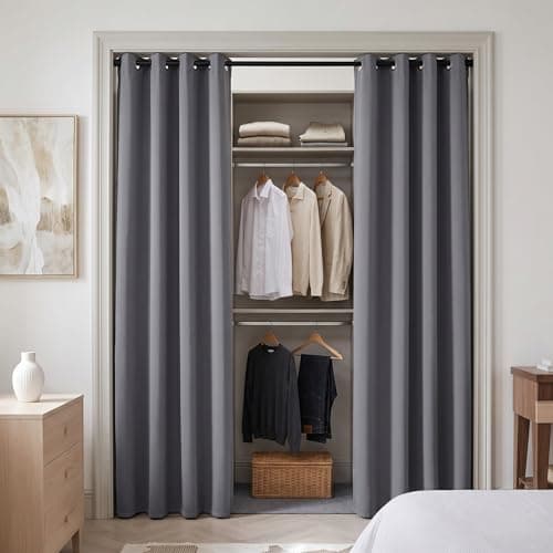 XTMYI Closet Curtain for Open Closet, Blackout Privacy Thermal Inaulated Door Curtains for Doorway, 80 Inch Long 2 Panels, Dark Grey