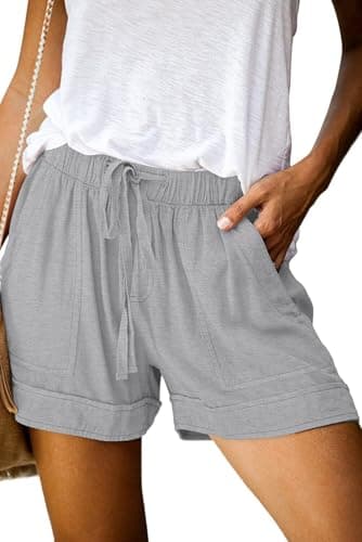 Daspkuwy Women's Shorts Stylish Pull on Loungewear Soft Shorts Women High Rise Elastic Waist Tie Comfort Vintage Juniors Cute Shorts Light Gray S