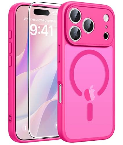 FNTCASE for iPhone 17 Pro Case, Fit for Magsafe, Screen Protector, Hot Pink