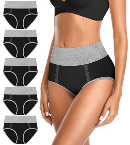 DUKAWA High Waisted Underwear Womens Pack Cotton Black Tummy Control Panties Soft C Section Postpartum Briefs Ladies Plus Size 7,Large