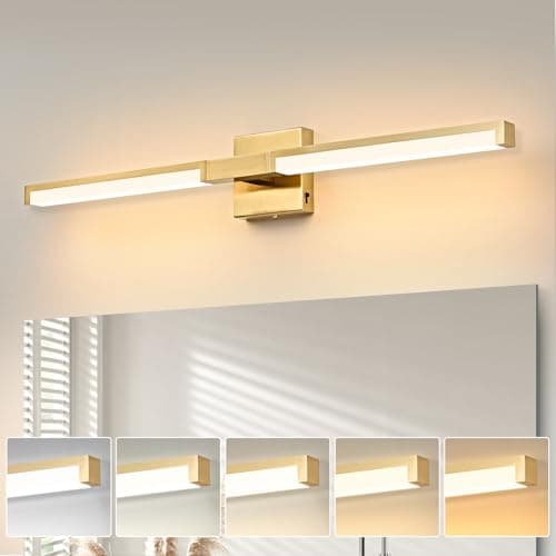 OKELI 32 Inch Bathroom Vanity Light Fixtures, Gold Modern Light Fixtures Over Mirror, 16W 5CCT Dimmable Wall Light