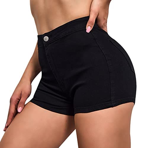 VIPONES Jeans Shorts Womens High Waisted Stretchy Sexy Butt-Lifting Hot Denim Shorts Black(301, L)