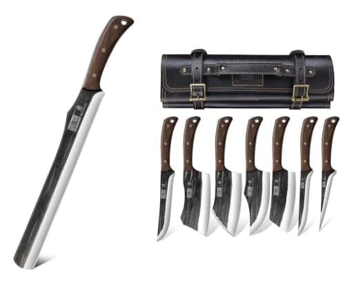 HOSHANHO Brisket Knife 12 Inch, Hand Forged High Carbon Steel Carving Knife & Hand Forged Butcher Chef Knife Set with Roll Bag, Sharp Meat Cleaver Knives & Bone Knives