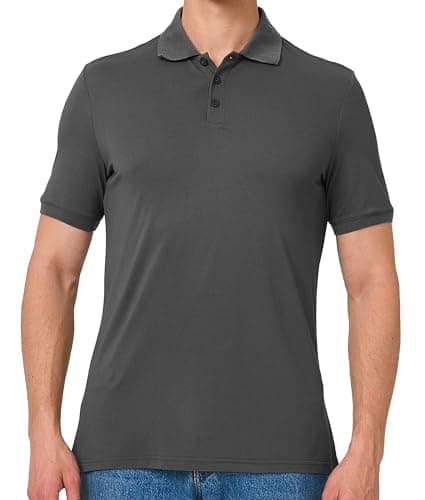 BAMBOO COOL Men's Polo Shirts Slim-Fit Moisture Wicking Mens Shirt Performance Short Sleeve Polo for Men Dark Grey Large