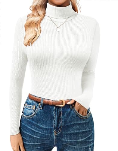 GKBK Women's Turtleneck Sweaters Long Sleeve Ribbed Basic Tees Shirts Lightweight Thermal Underwear Warm Layering Tops Fall Outfits 2025 Trendy White