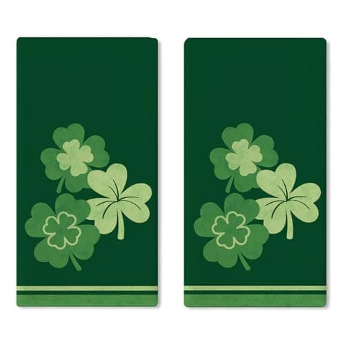 Croar St Patricks Day Kitchen Dish Towels Set of 2, Lucky Shamrock Clover Drying Hand Towel Baking Cooking Cloth, Spring Irish Bathroom Home Decoration 18'' x 26''