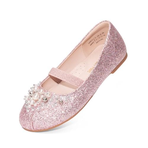 DREAM PAIRS Girls Mary Jane Ballerina Flat Dress Shoes,Size 5 Toddler,Pink/Glitter,AURORA-03