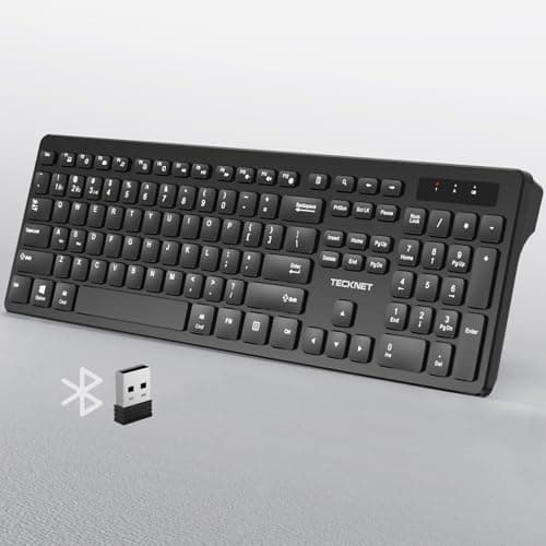 TECKNET Wireless Keyboards, Support 2.4G USB and Bluetooth - Full Size Computer Keyboards with Number Pad, Multi Device for PC, Desktop, Laptop, Tablet, 105 Days Standby Time, Black