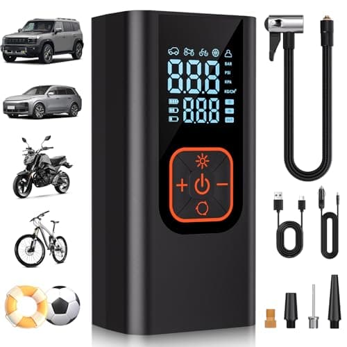 QKMPOM 180PSI Tire Inflator Portable Air Compressor, 6X Faster Air Pump for Car Tires with Digital Pressure Gauge, 12V DC Adapter, LED Light, Portable Tire Inflator for Car, Motorcycle, Bike, Balls