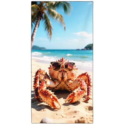 KLRIGR Crab Palm Tree Beach Towel Oversized 36"x72", Microfiber Sand Free & Quick Dry, Lightweight for Pool Camping Beach Travel Vacation