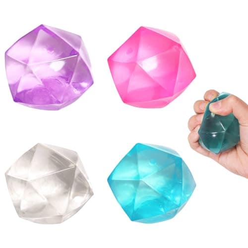 4pcs Mini Small 1.8inch Masonry Ice Squishy Stress Balls-Polyhedron Diamond Sugar Balls Slow Rise-Fidget Toy for Kids Gel Filled Classroom, Calming Toys Anxiety Children Teens (4pcs)
