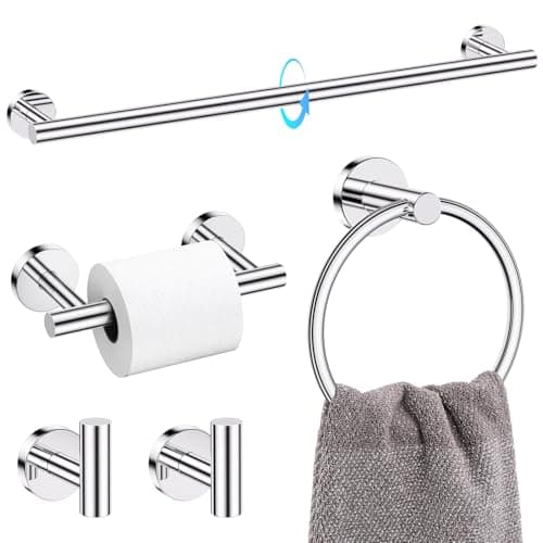 TQKAG 5 Piece Towel Racks for Bathroom, 23.6" Bathroom Hardware Set Chrome