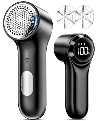 FrSara Fabric Shaver, Rechargeable Lint Remover, 3-Speed Electic Lint Shaver, 6-Blade Sweater Shavers to Remove Pilling, Battery Powered with LED Display for Furniture,Clothes, Upholstery, Black