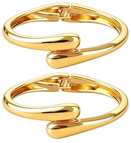 LUCSIS Gold/Silver Polished Chunky Bracelet for Women, Wide Twisted Waterdrop Bracelet, Cuff Hinged Bangle, Minimalist Bangle Trendy Jewelry Gifts