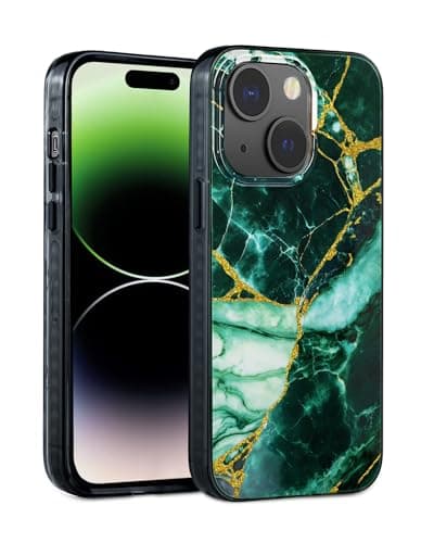 SCORPIFY for iPhone 14 Plus Case [Compatible with MagSafe] with Emerald Green Marble Design, Cute Magnetic Phone Cover for Women Girls and Men, Slim Shockproof Bumper with Gold Accents