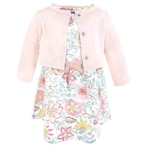 Touched by Nature Girls Organic Cotton Dress and Cardigan, Traditional Floral, 3T