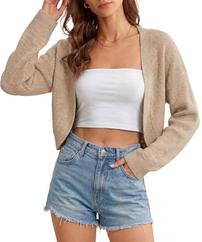Arach&Cloz Women's Wool Blend Casual Cropped Shrug Cardigan Apricot S