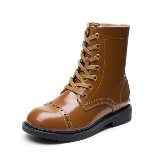 DREAM PAIRS Girls Boys Combat Ankle Boots Side Zipper Shoes with Lace Up for Toddler/Little Kid/Big Kid,Size 10 Toddler,Tan,KKUMAB2503