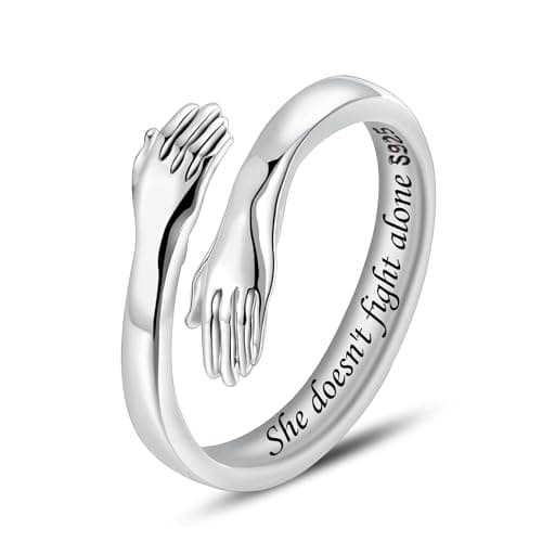 LOVECOM Christmas Day Gifts, Hug Ring,925 Sterling Silver Hug Rings for Women Teen Girls Silver Hugging Hands Open Promise Ring Jewelry Hug Hands Mens Rings Couples Wedding Bands, 7, Metal, No