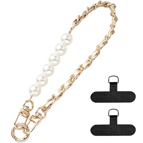 Vxhinqy Metal Phone Wrist Strap,Leather Phone Charm Chain Anti-Theft Wrist Lanyard for all smartphone with Tether Tab