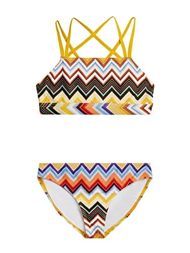 Kanu Surf Girls' Aria Beach Sport UPF 50+ Mini Tankini Two Piece Swimsuit, Nina Yellow Multi,8