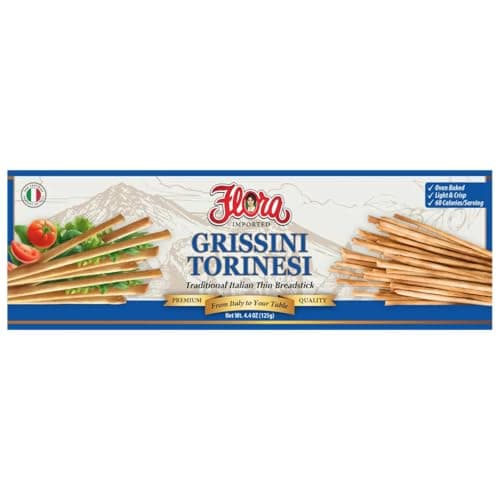 Flora Grissini Torinesi – Traditional Italian Thin Breadsticks, Oven-Baked & Lightly Crisp – Authentic Imported Snack, Perfect for Pairing with Cheese, Soups & Dips – 4.4 oz (125g)