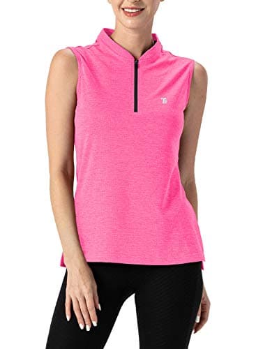 TBMPOY Women's Sleeveless Golf Polo Shirts UPF 50+ Tennis Tank Tops Quick Dry Zip Up Rose M