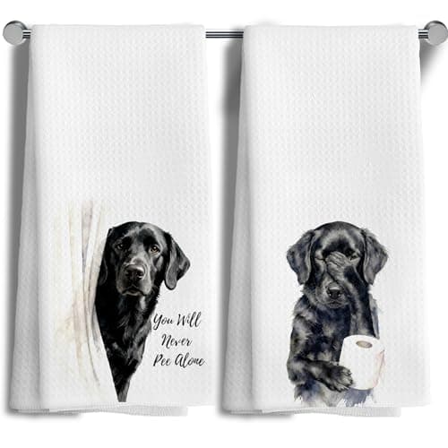 MANCUNCER Funny Black Lab Labrador Gifts for Women Men Bathroom Hand Towels Set of 2，Dog Black Labrador Bathroom Decor,Dog Mom Gifts for Women (16x24Inch)