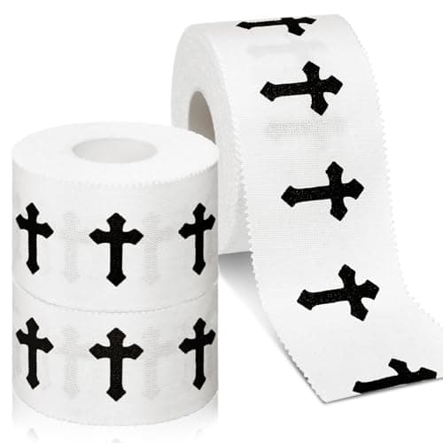 Geiserailie Christian Athletic Tape with Cross Print 3 Rolls Cotton Sports Tape Athletic Wrap for Wrist, Ankle, Recovery Ideal for Gym, Baseball, Tennis, Football, Gymnastics