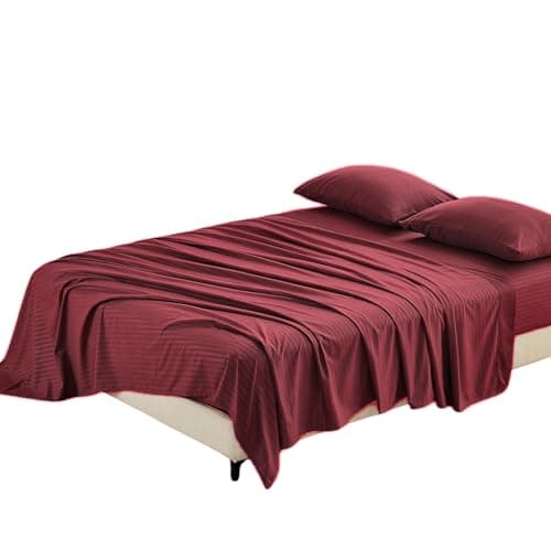 Kingnex Oversized King Flat Sheet 132x110 with Striped Pattern Burgundy