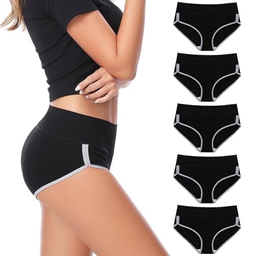 CAILECOTTON Womens Underwear Cotton Underwear for women High Waisted Full Coverage Brief Soft Stretch Breathable Everyday Hipster Ladies Pantie Comfy Briefs - Black 5 pack