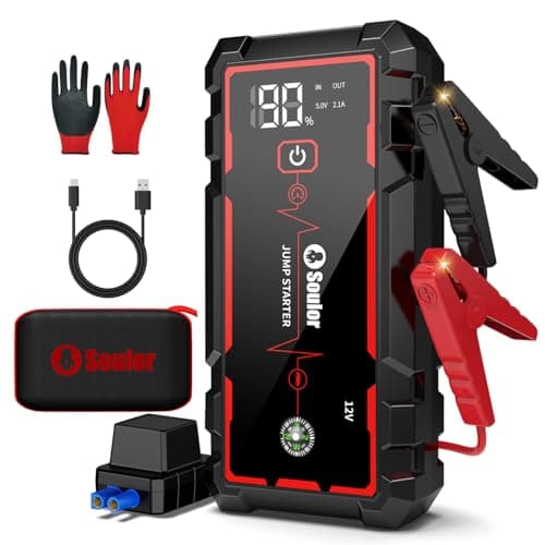 Jump Starter, Car Battery Jumper Starter Portable, Jump Box Battery Booster with 3 Modes Flashlight, Jumper Cables with Gloves