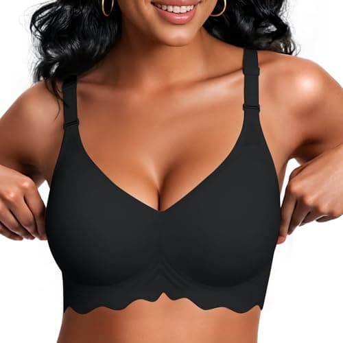 Vertvie Women Wireless Jelly Bras Push Up Seamless Bra Supportive No Underwire Soft Halter/U/Racerback Sport T-Shirt Bralette(Black,Large)