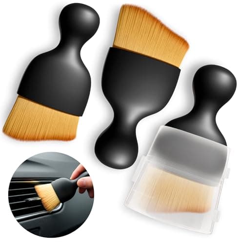 3Pcs Car Detailing Brush Set – Curved Radian Design Car Cleaning Brush Interior Kit with Soft Bristles, Transparent Case, Sturdy Plastic Handle, Waterproof Auto Detailing Brushes for Versatile Use