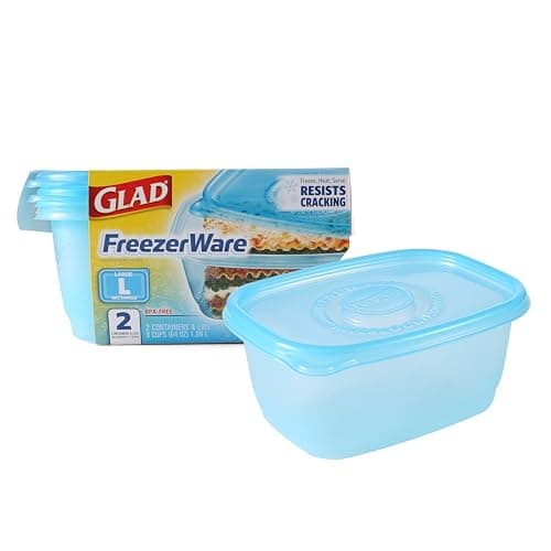 Glad Gladware Freezerware Food Storage Containers, Large Rectangle Holds 64 Ounces of Food, 2 Count Set | Tupperware, Plastic Food Container, Meal Prep Container, Plastic Containers with Lids